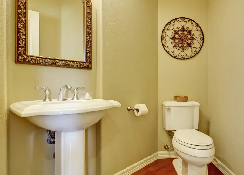 bathroom with hardwood floors